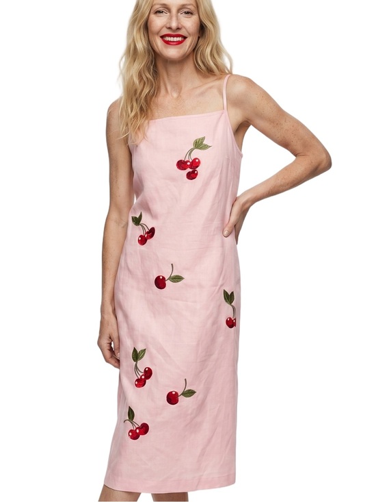 Jessica Howard Dresses & Skirts - Jessica Howard Pink Red embroidered sundress Square neck Sleeveless Vintage SZ16